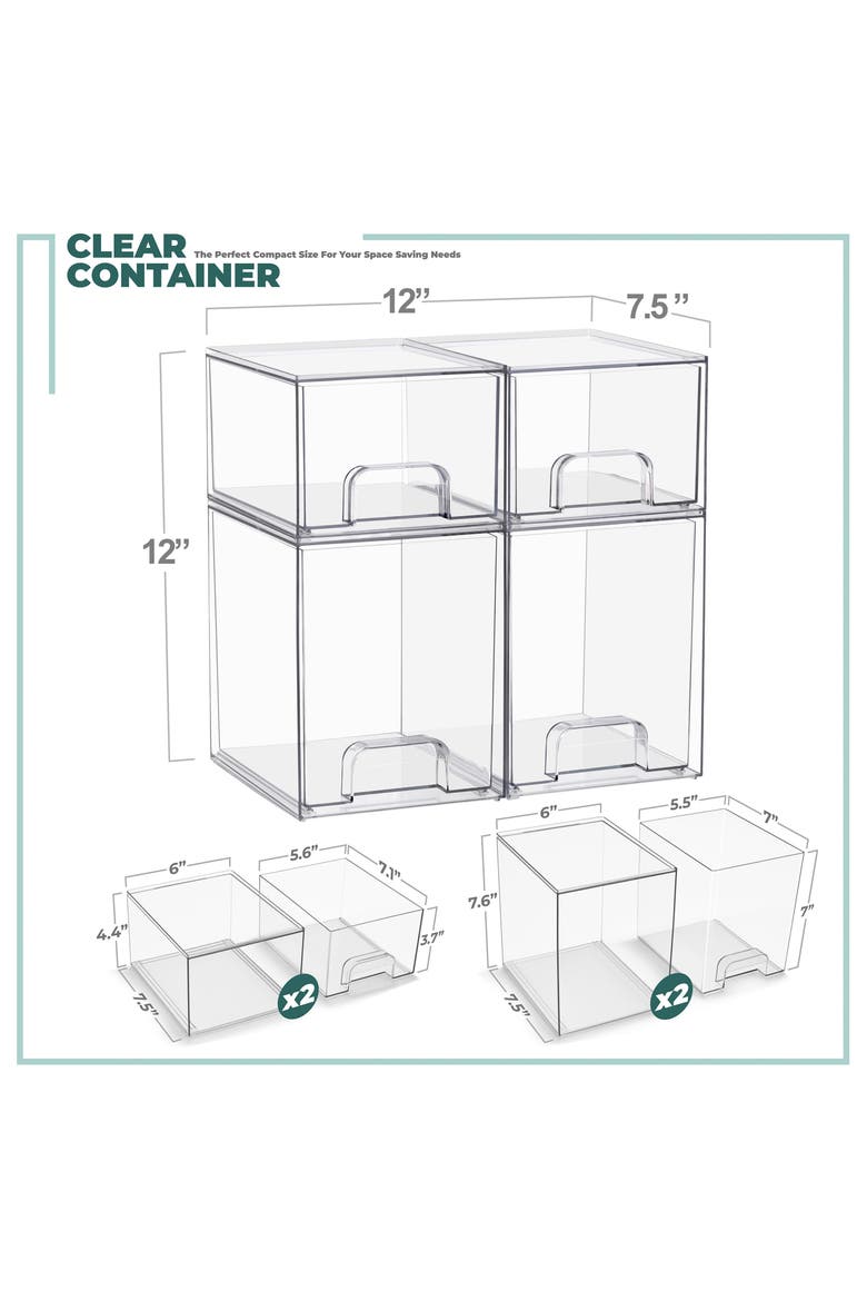 4-Piece Stackable Drawer Storage Bin Set, Alternate, color, NO COLOR