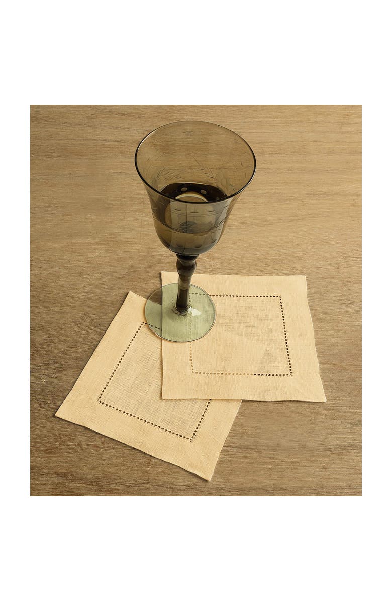 Solino Home Linen Cocktail Napkins - Classic Hemstitch, Alternate, color, Beige