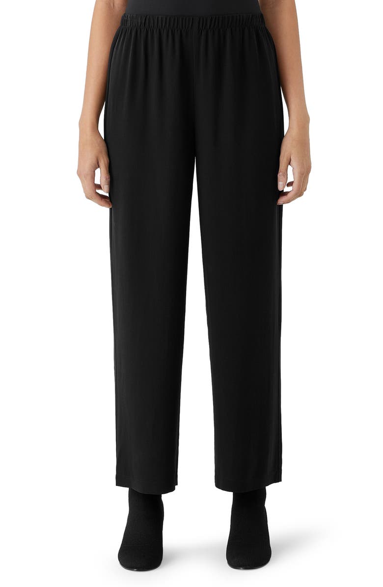 Eileen Fisher Straight Leg Silk Ankle Pants, Main, color, 