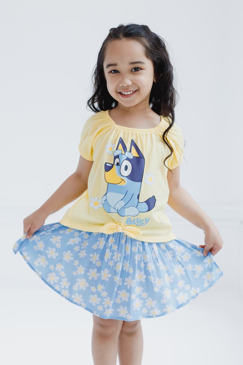 T-Shirt and Bubble Skirt Set, Alternate, color, Yellow Bluey Blue