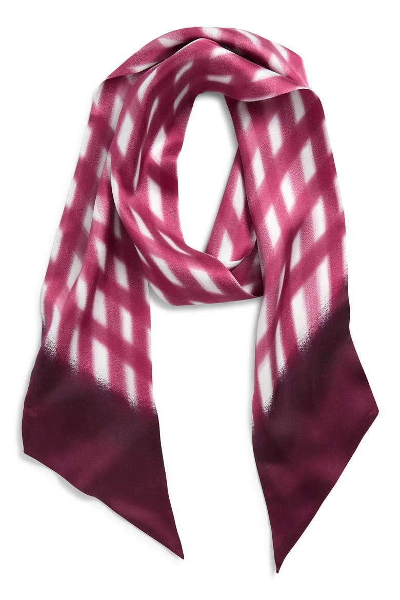 Floral Print Silk Skinny Scarf, Alternate, color, MAGENTA BASKET WEAVE