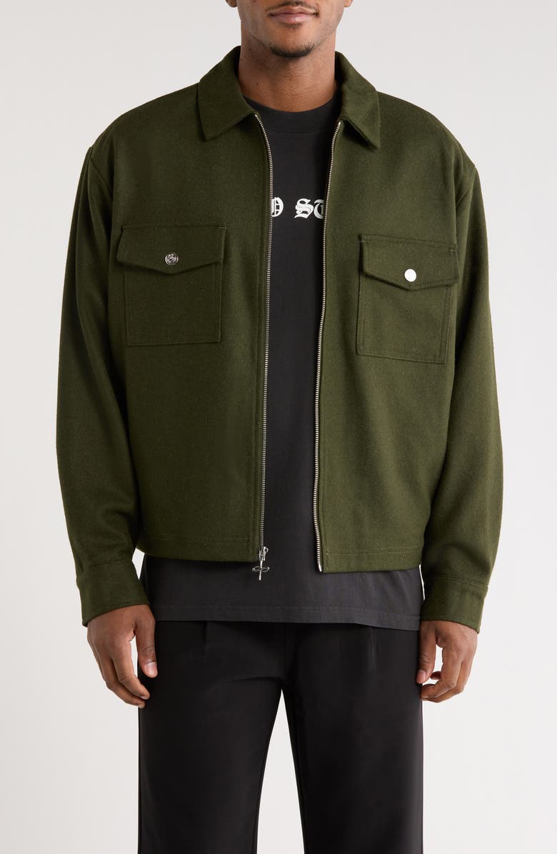 SANTO STUDIO Trapani Wool Blend Zip-Up Jacket, Main, color, Military