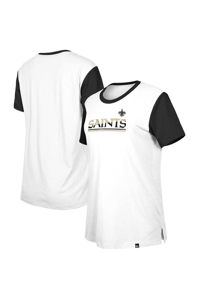 Women's New Era  White/Black New Orleans Saints Third Down Colorblock T-Shirt, Main, color, White