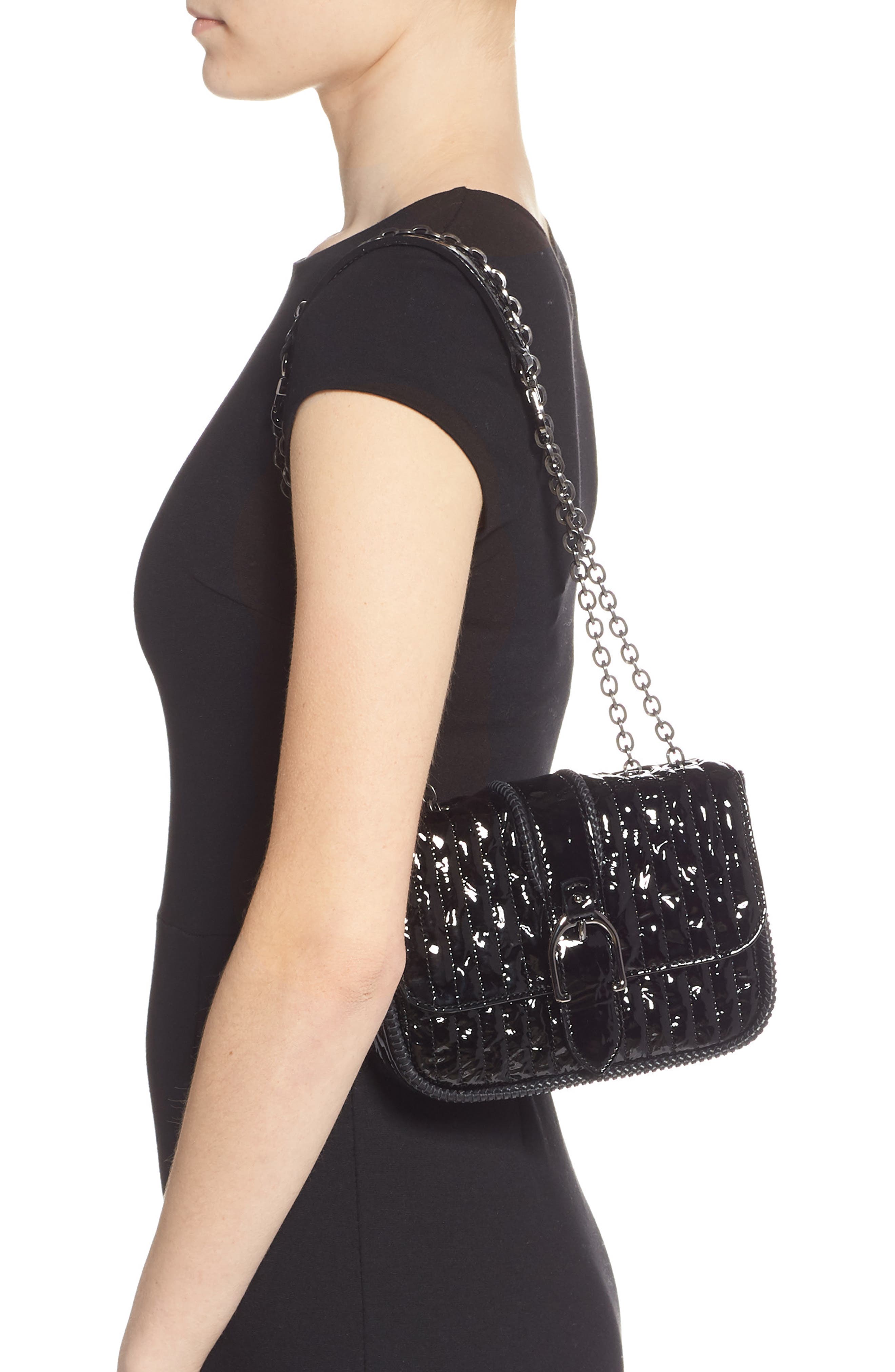 Amazone Vernis Leather Crossbody Bag, Alternate, color, BLACK