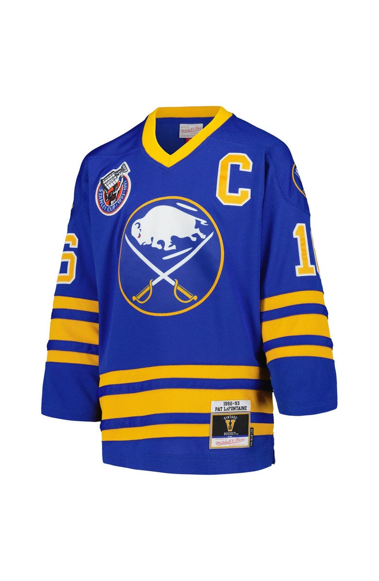 Mitchell & Ness Youth Mitchell & Ness Pat LaFontaine Royal Buffalo Sabres 1992 Blue Line Player Jersey, Alternate, color,