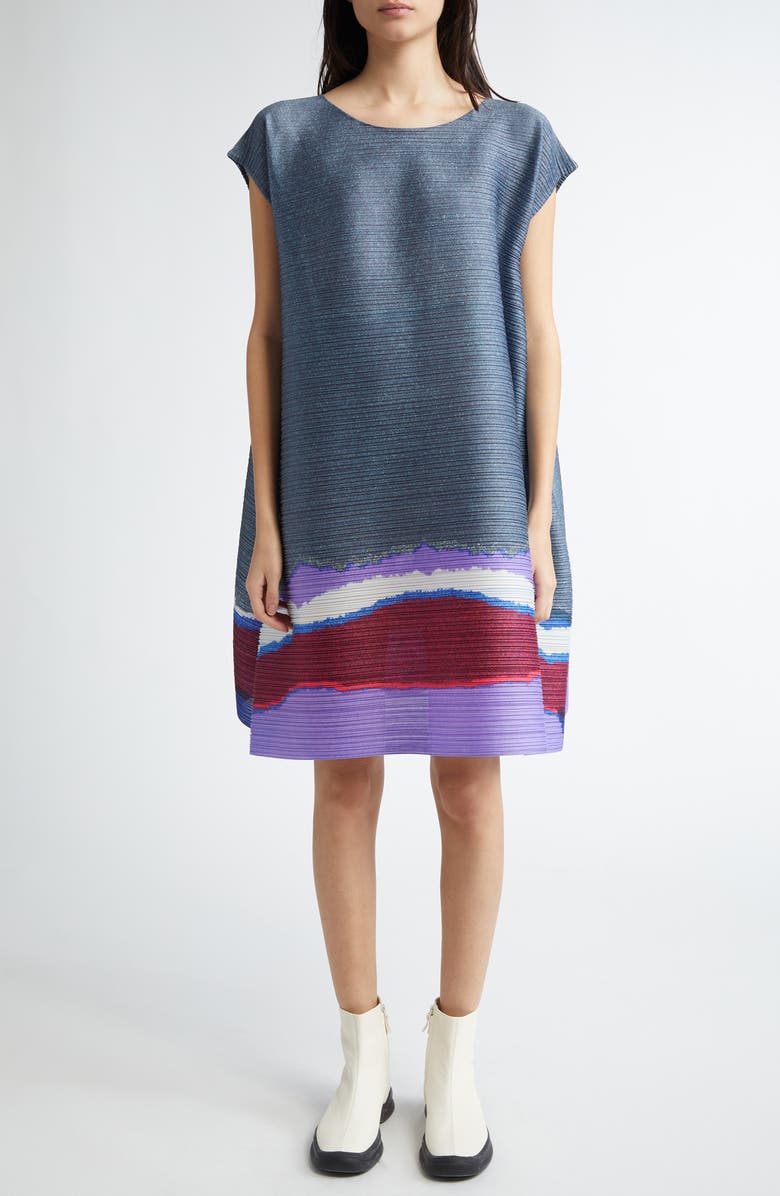 Pleats Please Issey Miyake Grainy Colors Pleated Shift Dress, Main, color,