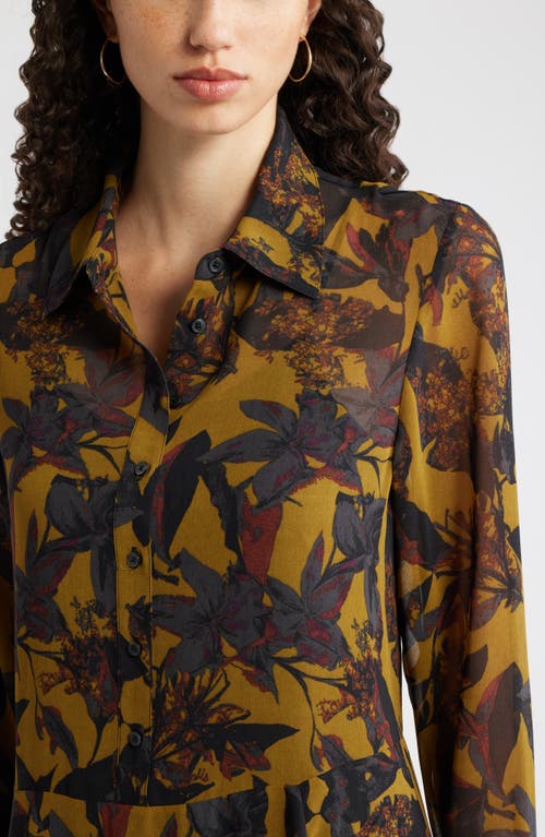Nordstrom Floral Print Long Sleeve Shirtdress In Green