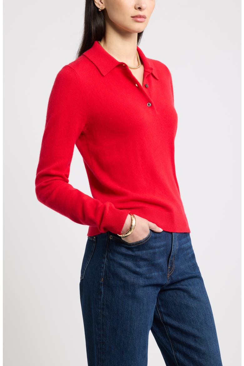 Cashmere Polo Sweater, Alternate, color, RED CELEBRATION