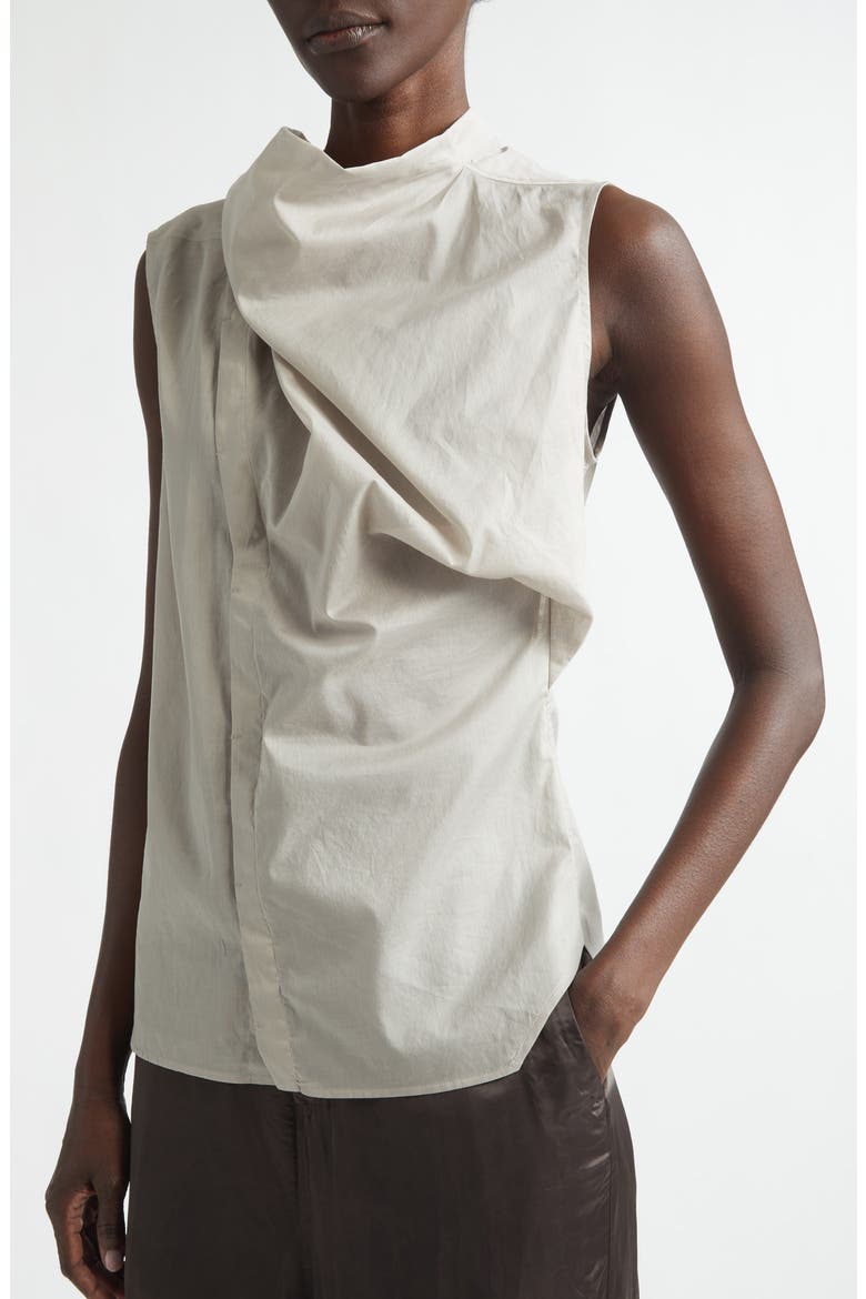 Sleeveless Semisheer Chambray Button-Up Shirt, Alternate, color, PEARL