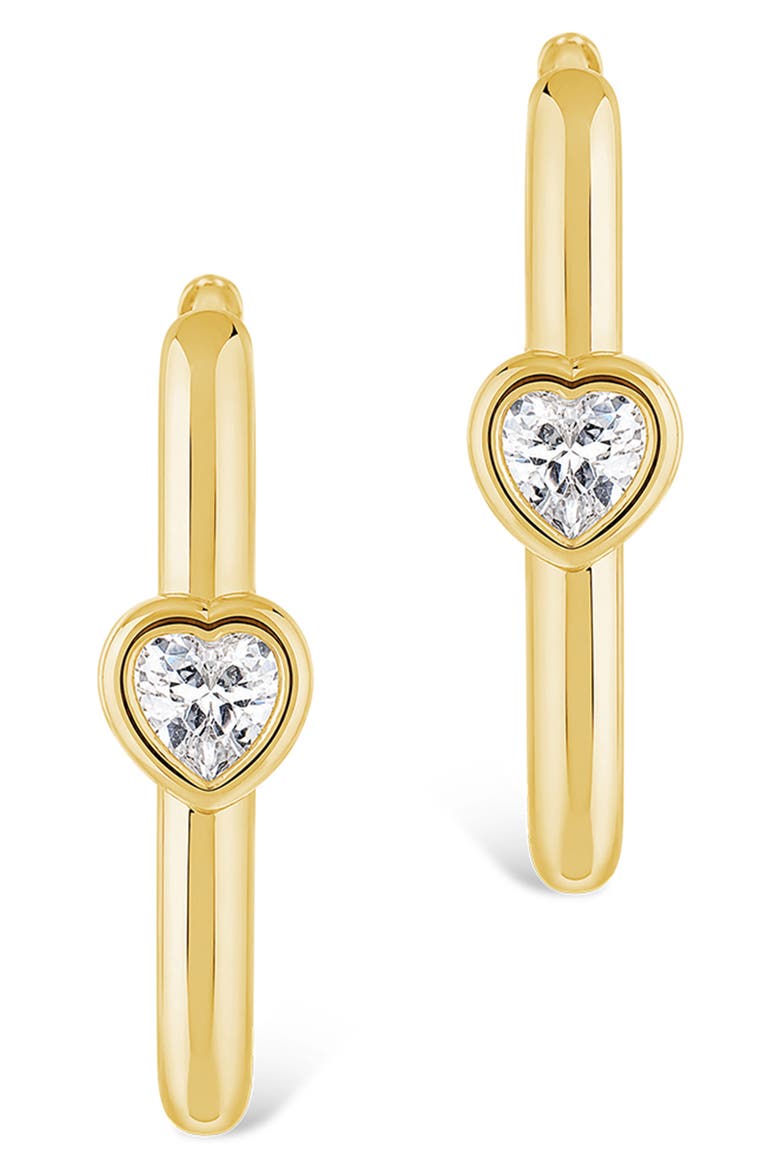 Solitaire Heart Cubic Zirconia Huggie Hoop Earrings, Alternate, color, GOLD