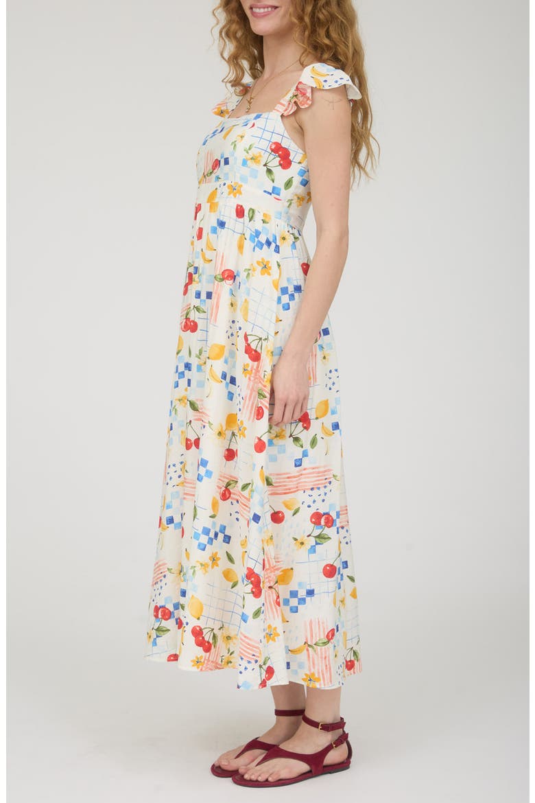 Fruit Print Midi Dress, Alternate, color, OFF WHITE MULTI