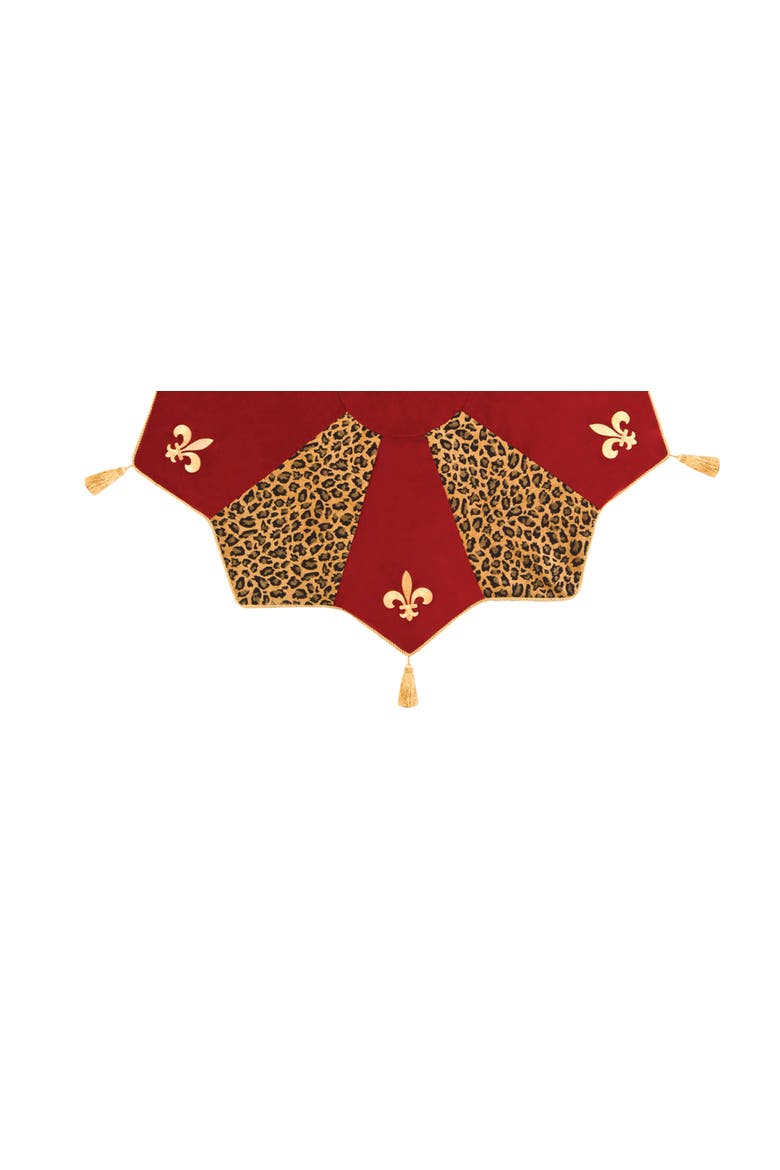 Fleur De Lis & Cheetah Print 100% Cotton Christmas Tree Skirt w/ Gold Tassels 54", Alternate, color, Red