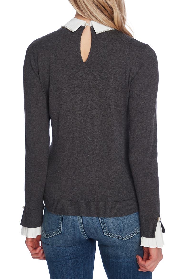 Imitation Pearl Peter Pan Collar Cotton Sweater, Alternate, color, HEATHER GREY