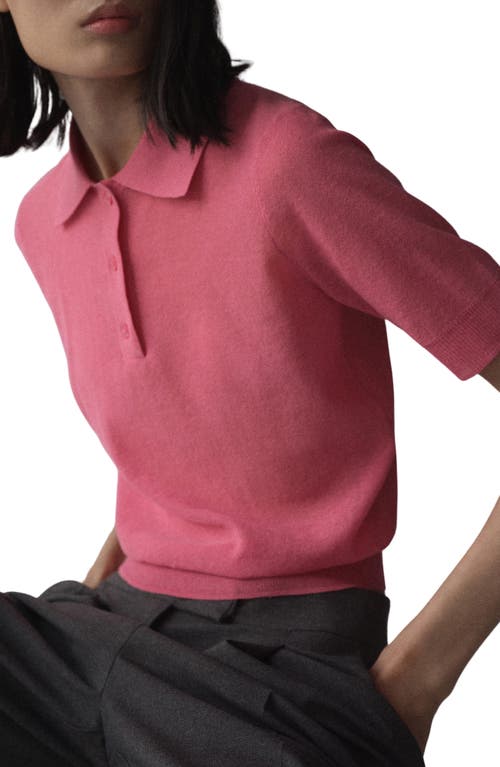 Shop Mango Short Sleeve Polo Sweater In Fuchsia
