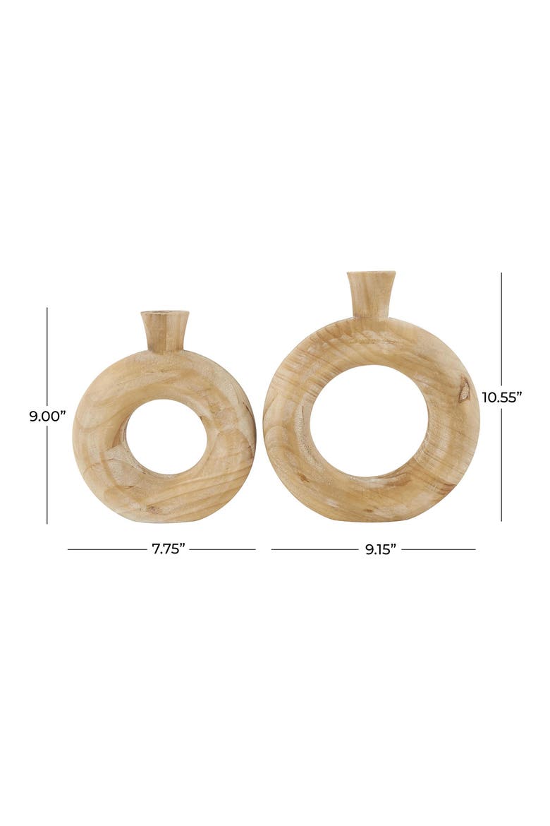 Set of 2 Wood Vases, Alternate, color, BROWN