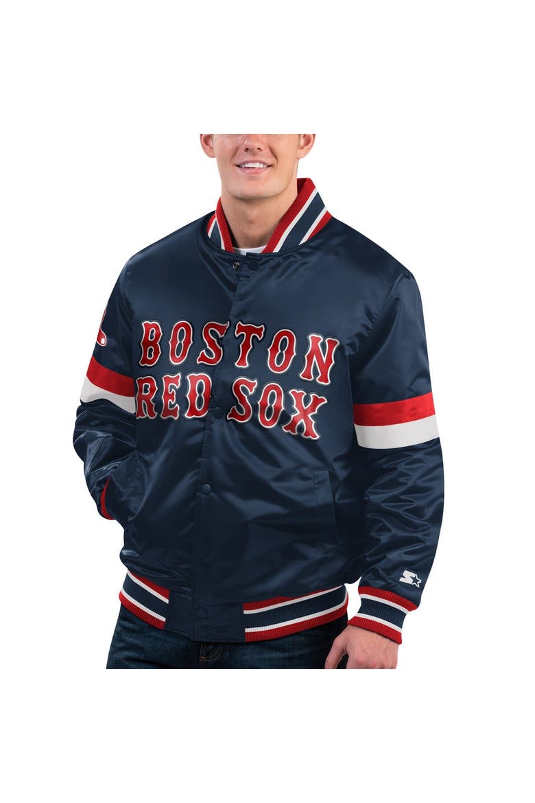 Men's Starter Navy Boston Red Sox Home Game Satin Full-Snap Varsity Jacket, Main, color, Navy