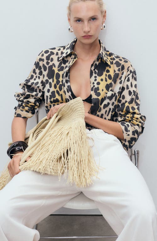 Mango Animal Spot Cotton Button-up Shirt In Black