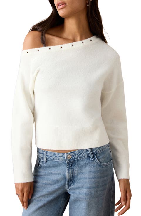 Grommet One-Shoulder Sweater