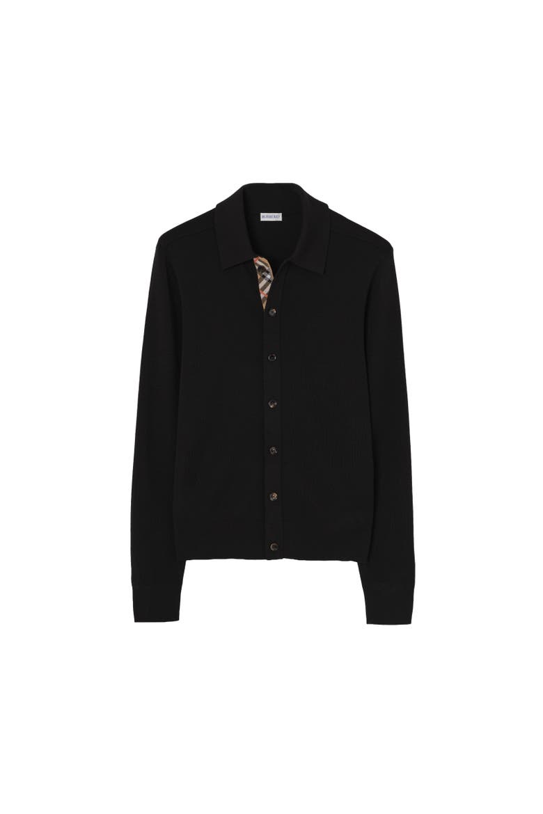 Check Trim Wool Cardigan, Alternate, color, Black