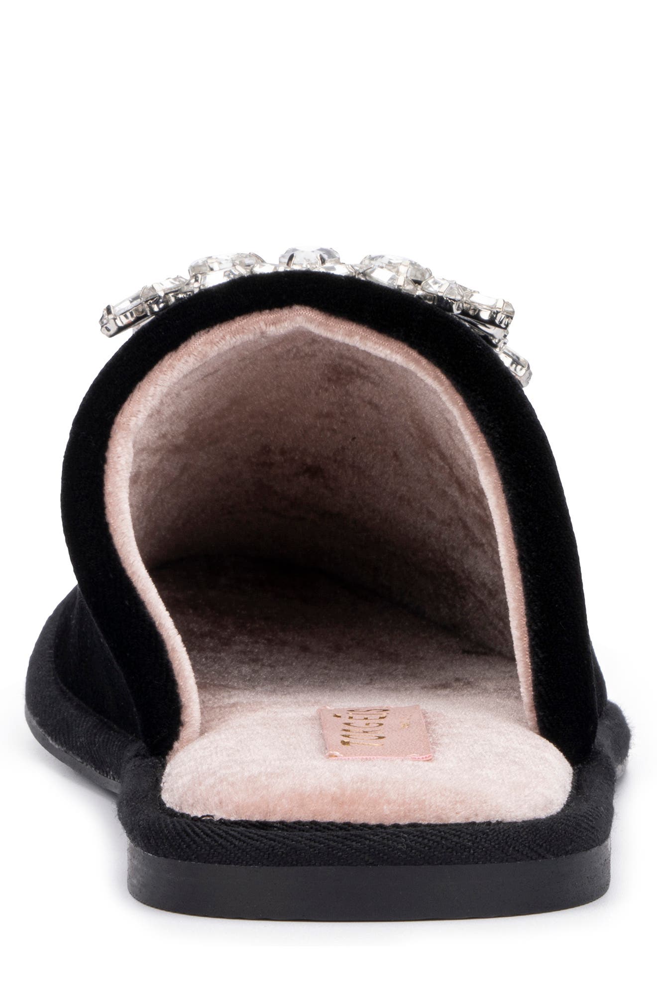 TORGEIS Pippa Rhinestone Embellished Velvet Slipper, Alternate, color, Black