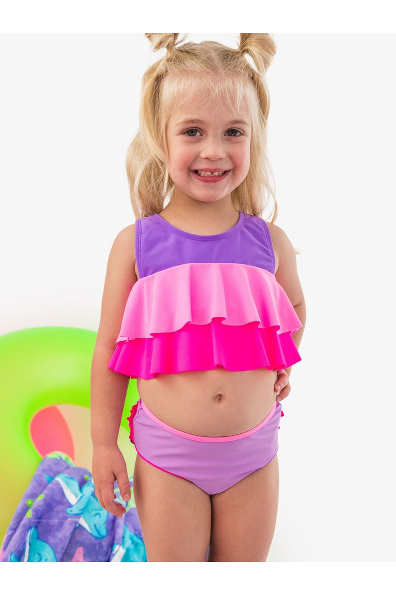 Toddler Girls Flounce Bikini, Alternate, color, Neon Purple Color Block