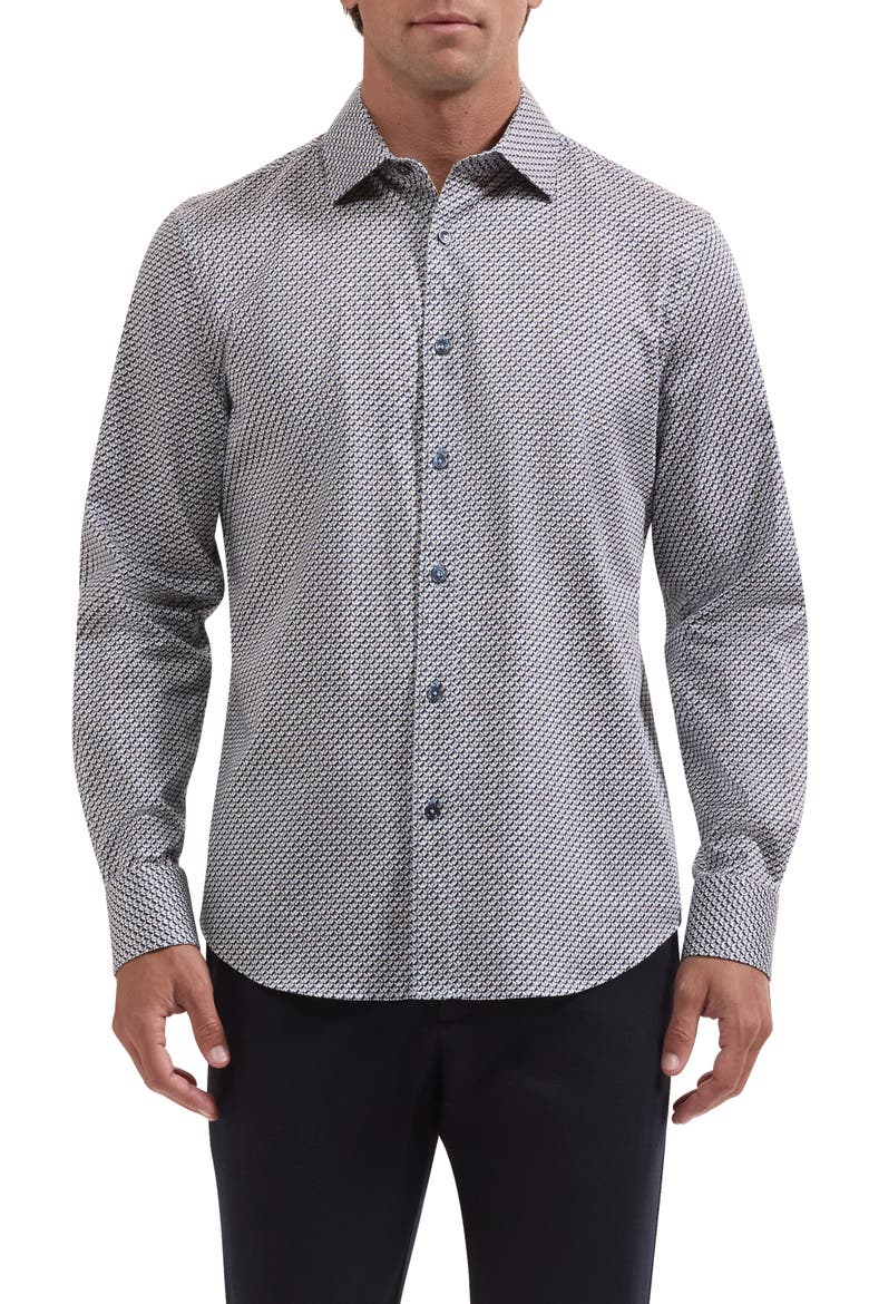 Axel Shaped Printed Long Sleeve Button Up Shirt, Main, color, TEAL