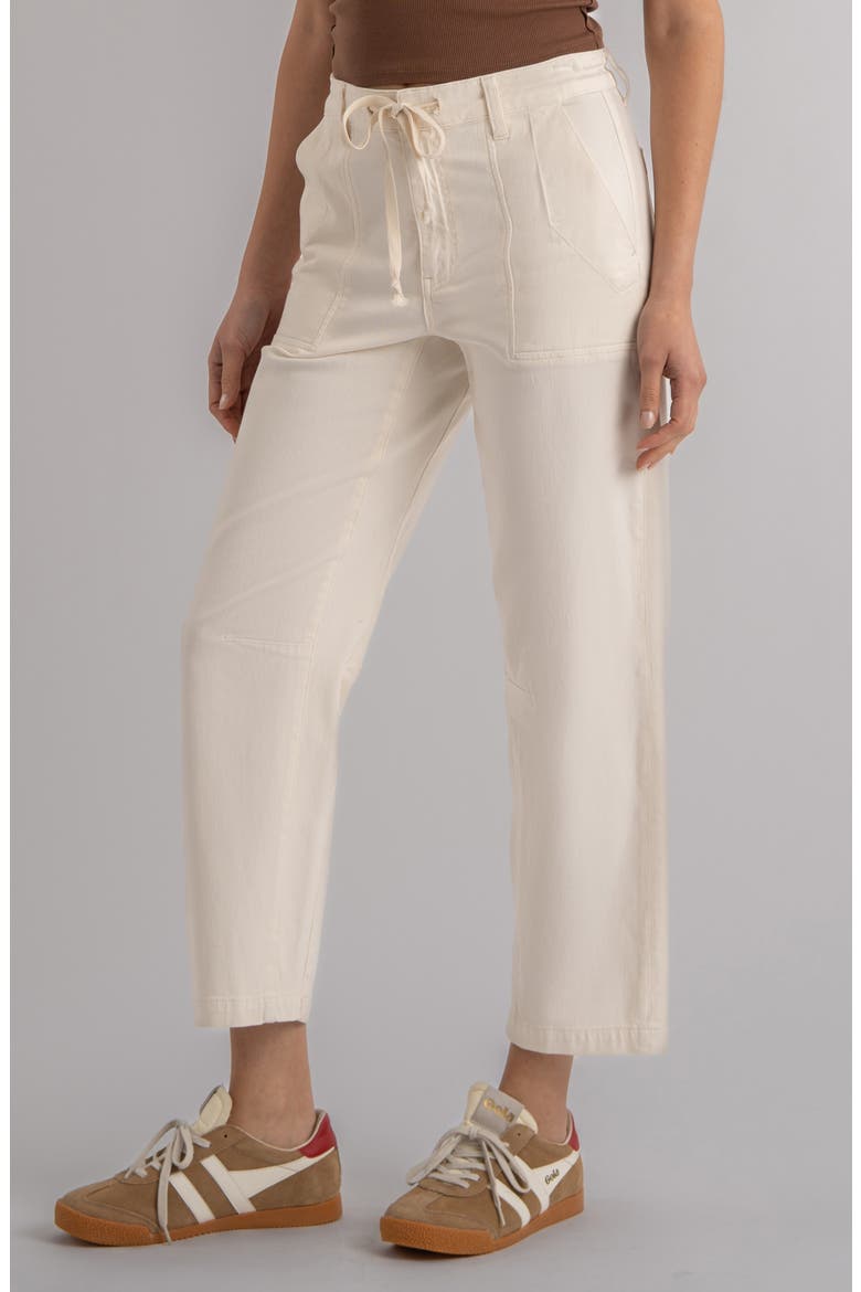 Ashton Drawstring High Waist Crop Barrel Jeans, Alternate, color, ECRU