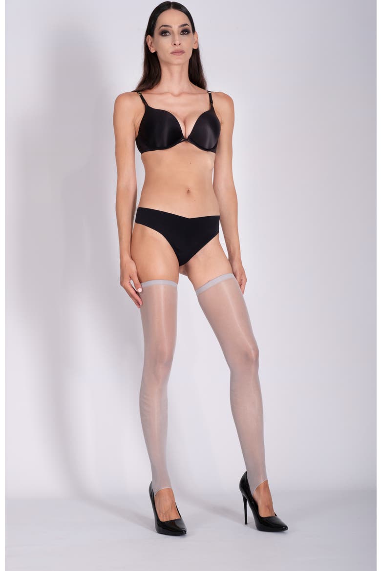 Lustrous Silky Shiny Stirrup Thigh Highs, Main, color, GREY