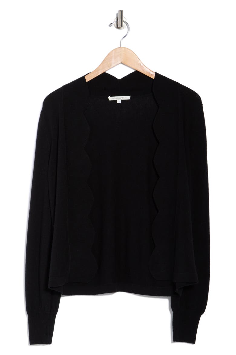 Scallop Edge Open Cardigan, Alternate, color, BLACK