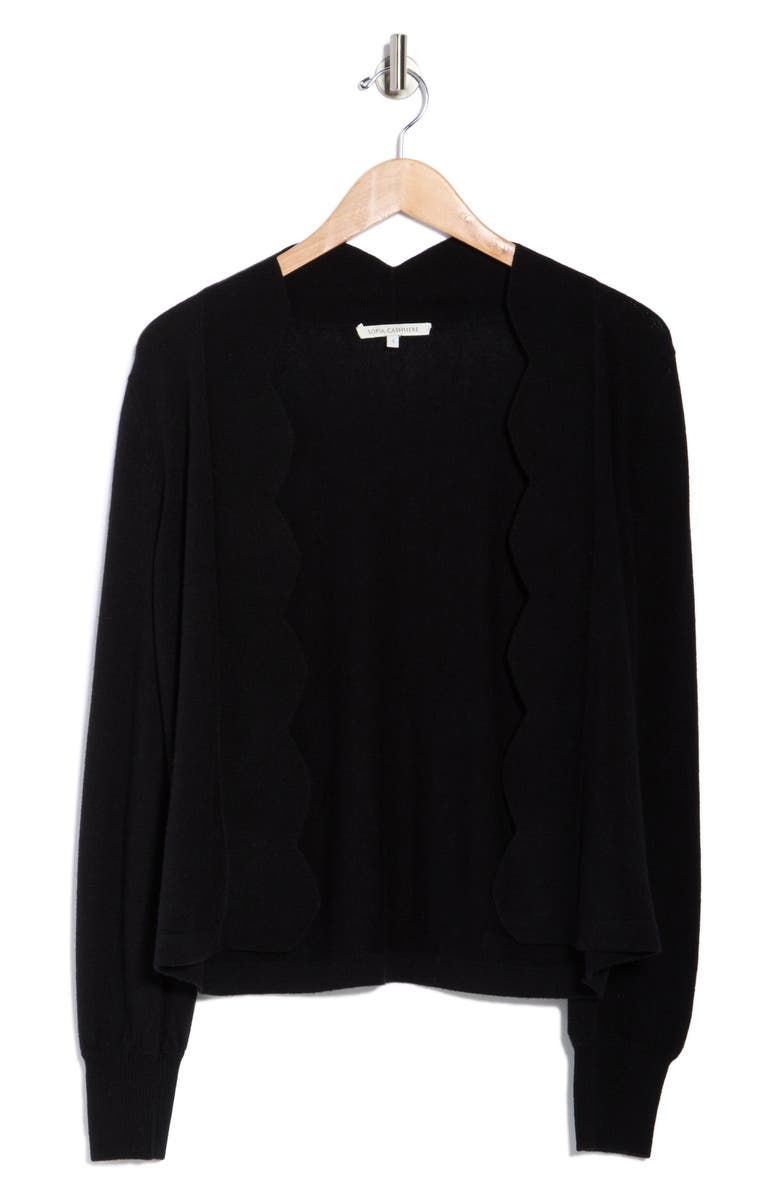 Sofia Cashmere Scallop Edge Open Cardigan, Alternate, color, Black