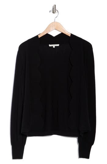 Sofia Cashmere Scallop Edge Open Cardigan In Black