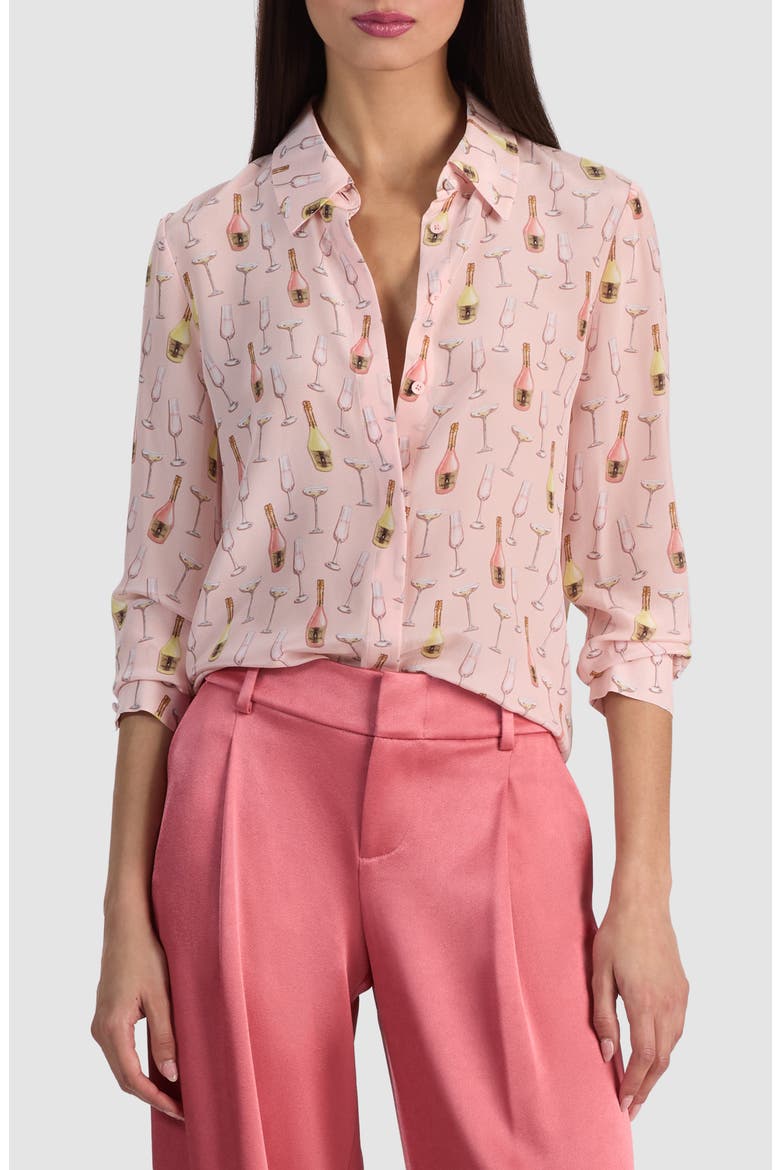 Willa Print Silk Button-Up Shirt, Main, color, CHAMPAGNE POP
