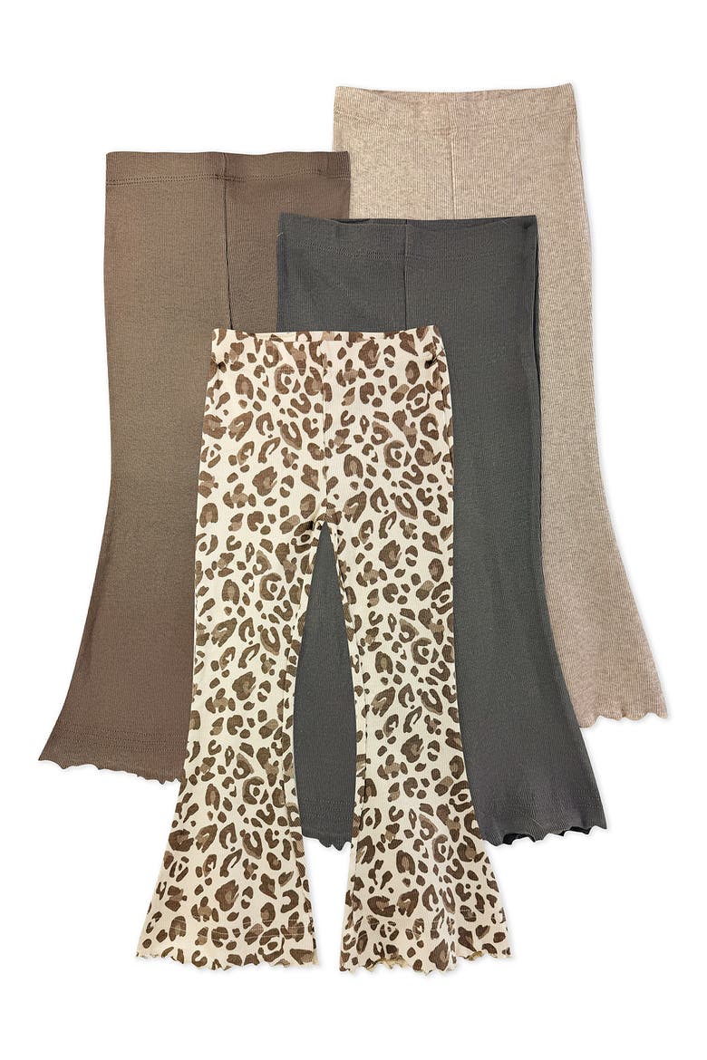 Fiorella Assorted 4-Pack Stretch Organic Cotton Flare Leggings, Main, color, NATURAL SNOW LEOPARD