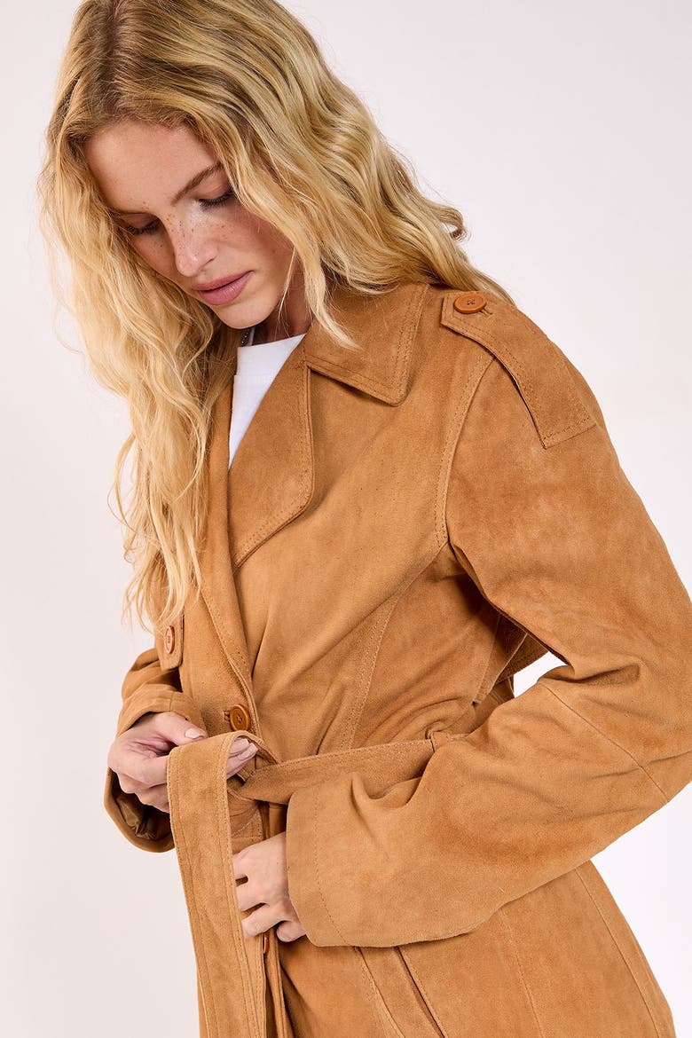 Real Suede Trench Coat, Alternate, color, Tan