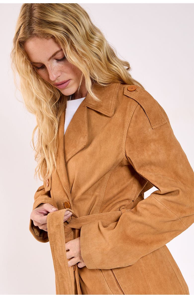 NASTY GAL Real Suede Trench Coat, Alternate, color, Tan
