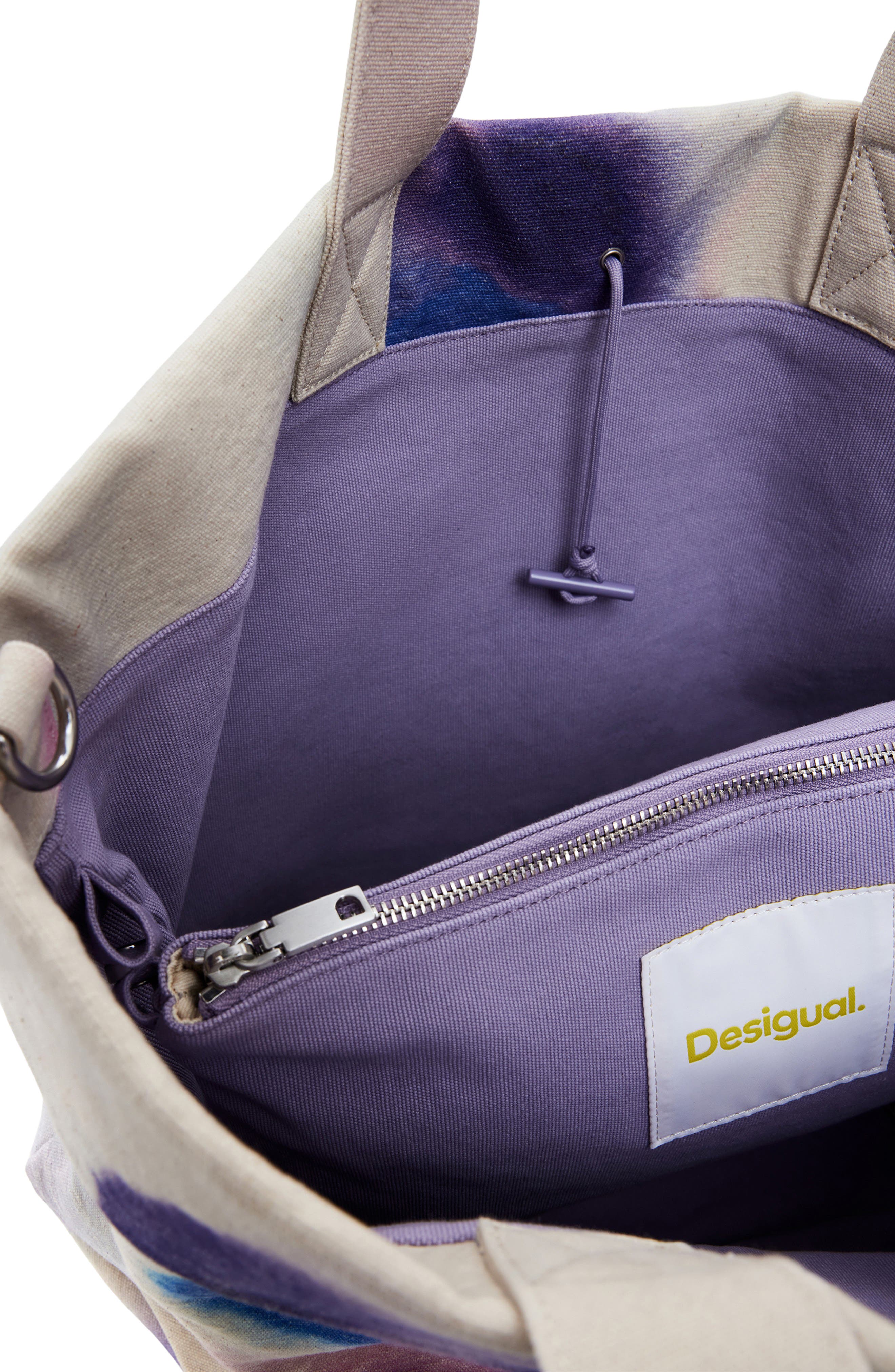 Desigual Print Canvas Shopper, Alternate, color, Lilac
