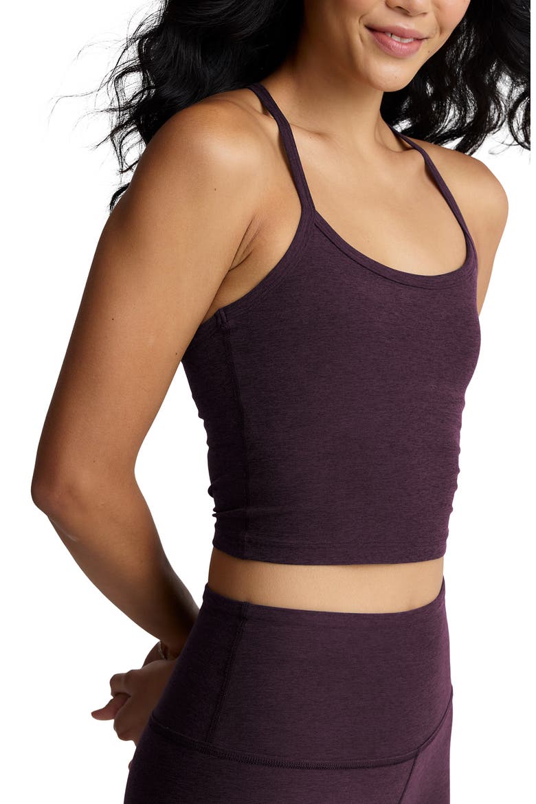 Space Dye Slim Racerback Crop Tank, Alternate, color, EGGPLANT PURPLE HEATHER