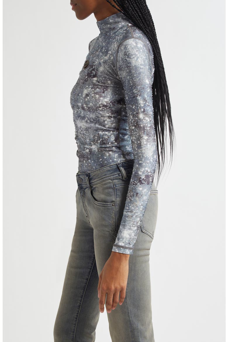 T-Akara Mock Neck Long Sleeve Top, Alternate, color, BLUE/ GREY