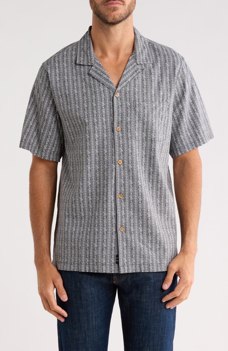 Lucky Brand Paisley Club Camp Shirt, Main, color, Grey Stripe