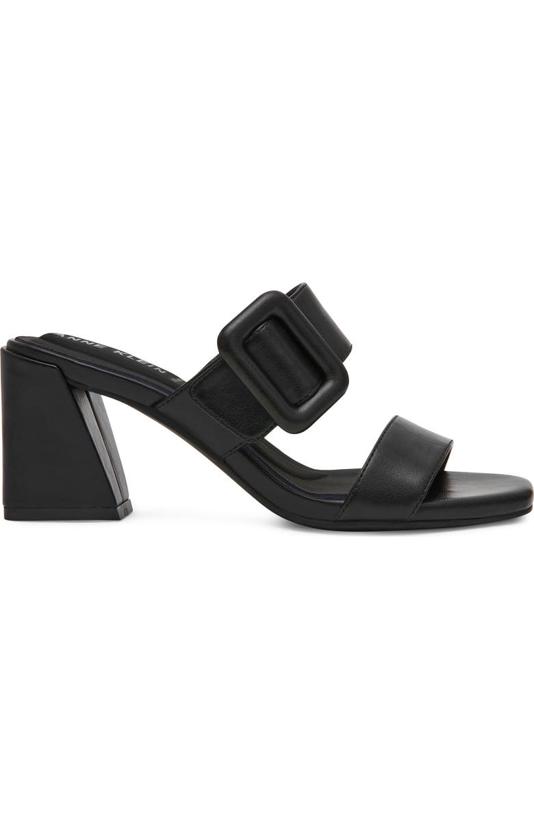 Anne Klein Narita Buckle Strap Block Heel Sandal, Alternate, color, Black Smooth