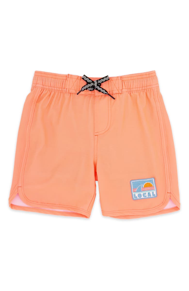 Feather 4 Arrow Kids' Solid Scallop Board Shorts, Main, color, 