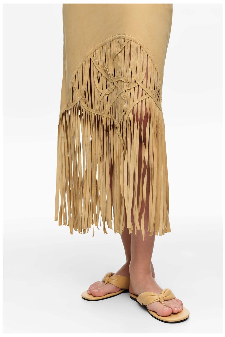Suede Midi Skirt With Irregular Fringes, Alternate, color, MUSTARD