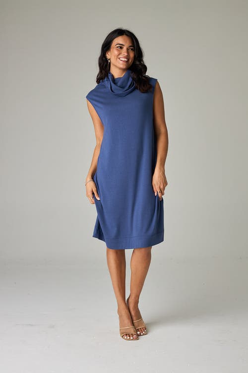 Eavolu Kakadu Eco-luxe Rib Sleeveless Funnel Neck Tunic/dress In Blue