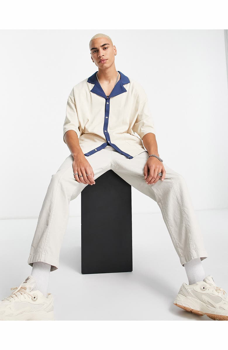 ASOS DESIGN Contrast Trim Relaxed Short Sleeve Button-Up Shirt, Alternate, color, 