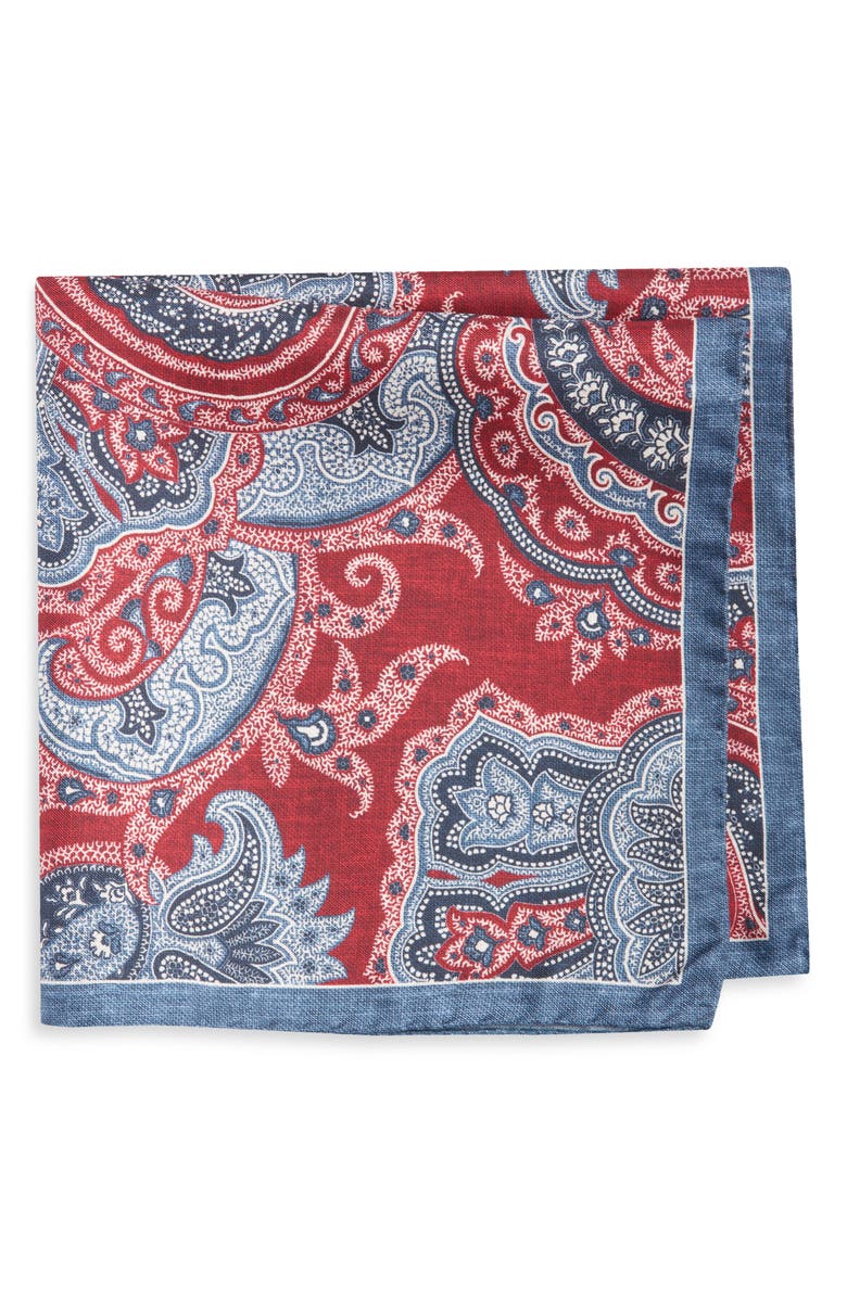 Nordstrom Paisley Silk Pocket Square, Main, color, Ruby