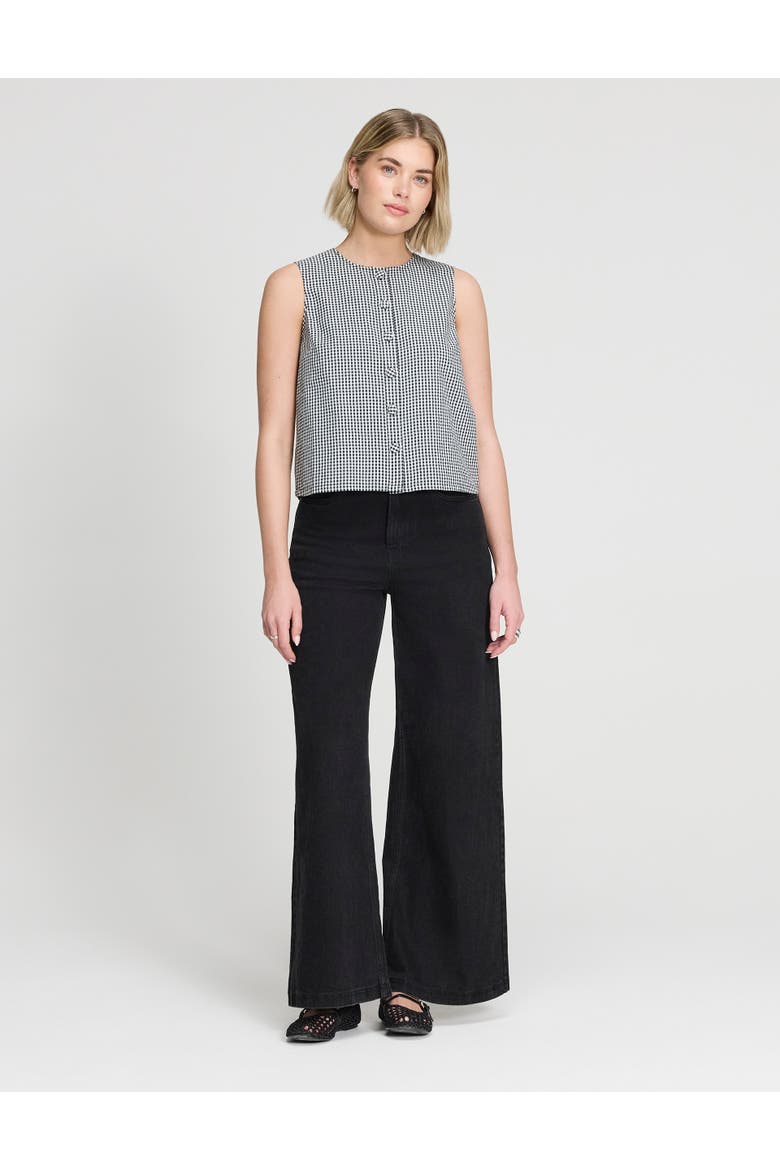 Maggie Cotton Gingham Sleeveless Top, Alternate, color, Black Gingham Check