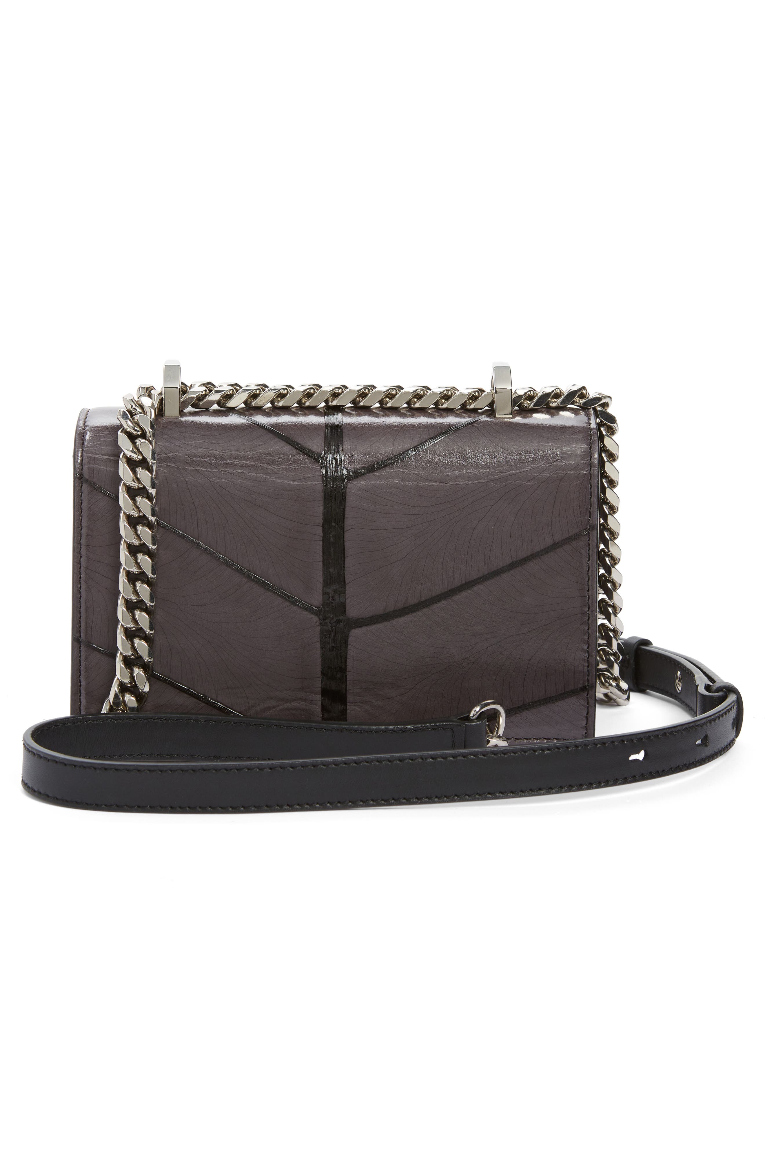 McQueen Mini Jeweled Leaf Embossed Leather Crossbody Bag, Alternate, color, 