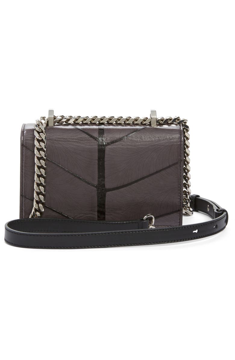 McQueen Mini Jeweled Leaf Embossed Leather Crossbody Bag, Alternate, color,