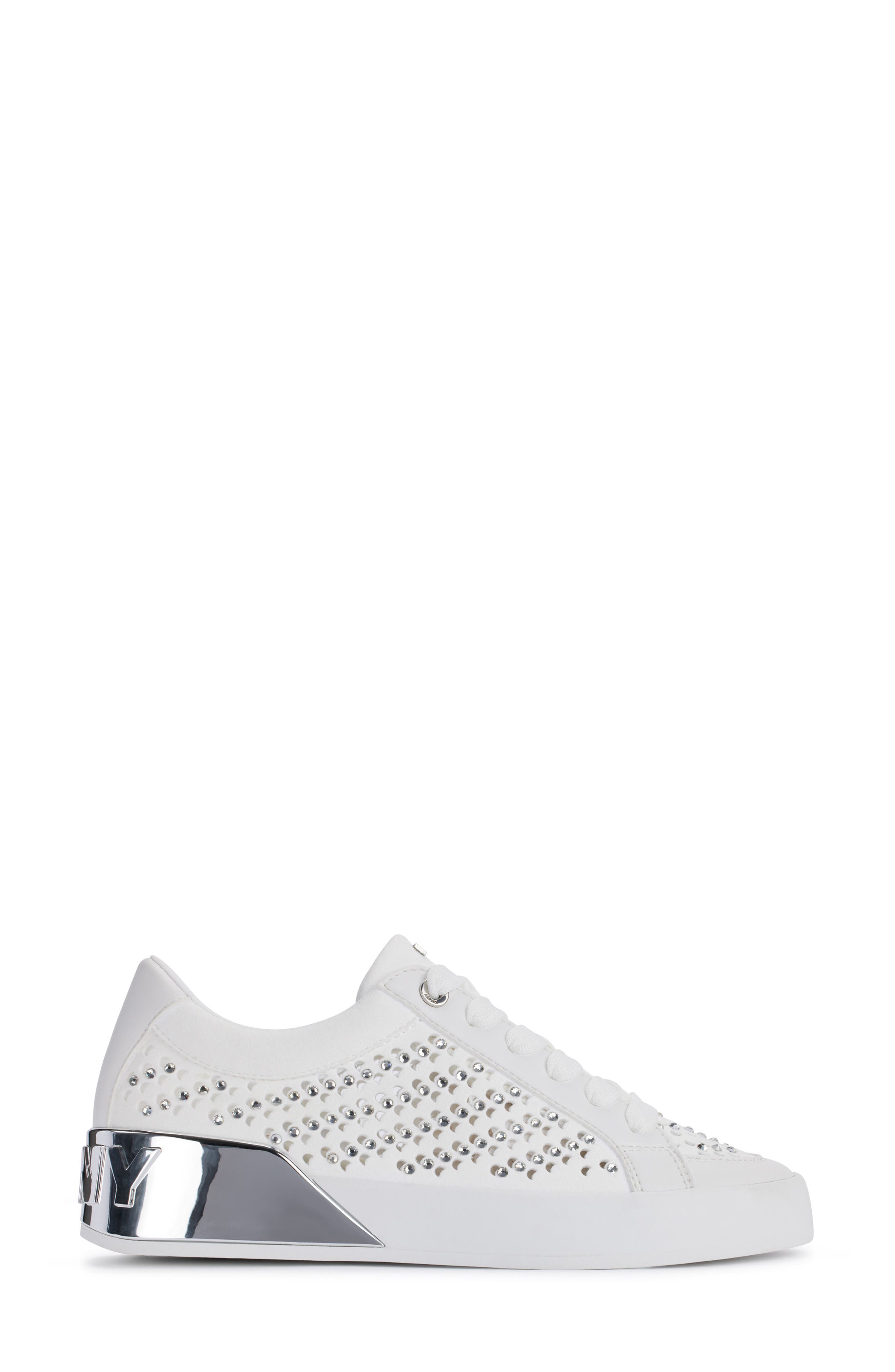 DKNY Maben Rhinestone Sneaker, Alternate, color, Bright White