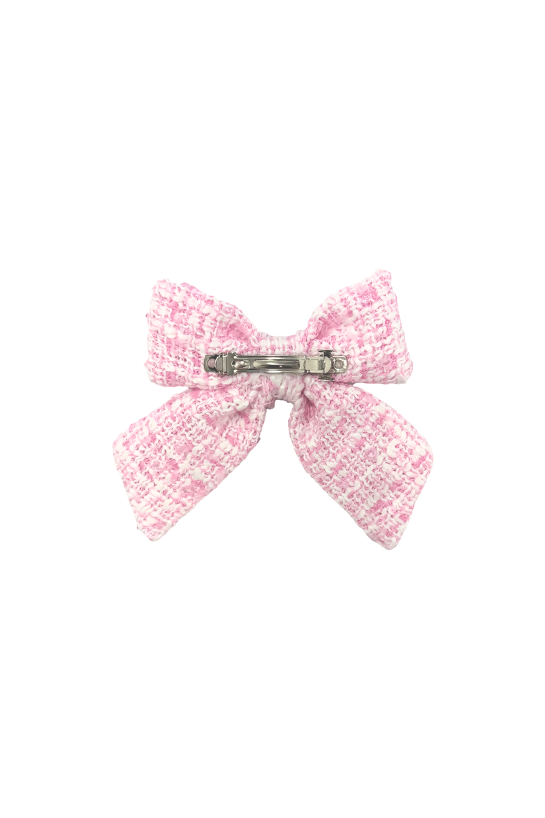 Tweed Girls' Hair Bow Barrette, Alternate, color, Pink/White